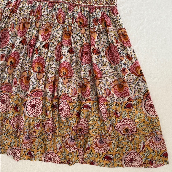 ba&sh | Valia Floral Print Short Sleeve Boho Mini Dress 1E22VALI Ocre (XS 2) - Picture 9 of 16